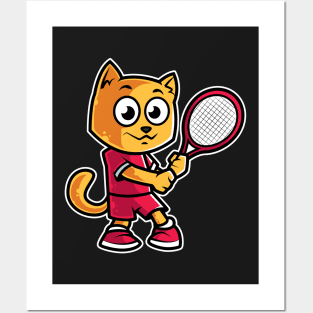 Cat Tennis Player Funny Coach Kitten graphic Posters and Art